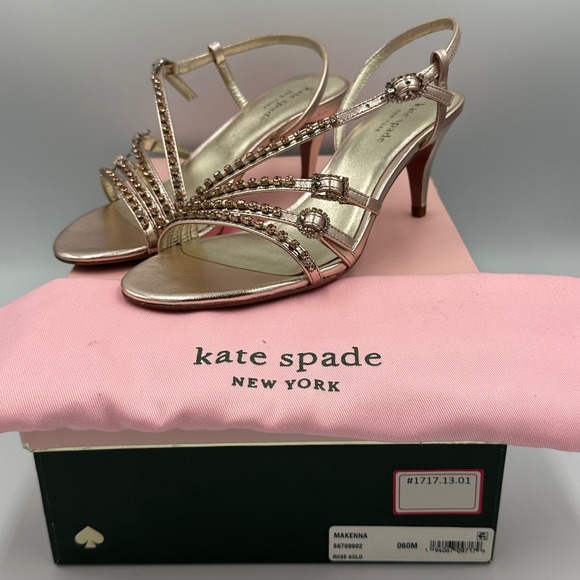 Kate Spade New York Shoes - Kate Spade Makenna Strappy Sandal Womens 6M Rose Gold‎ NIB Crystal Kitten Heel